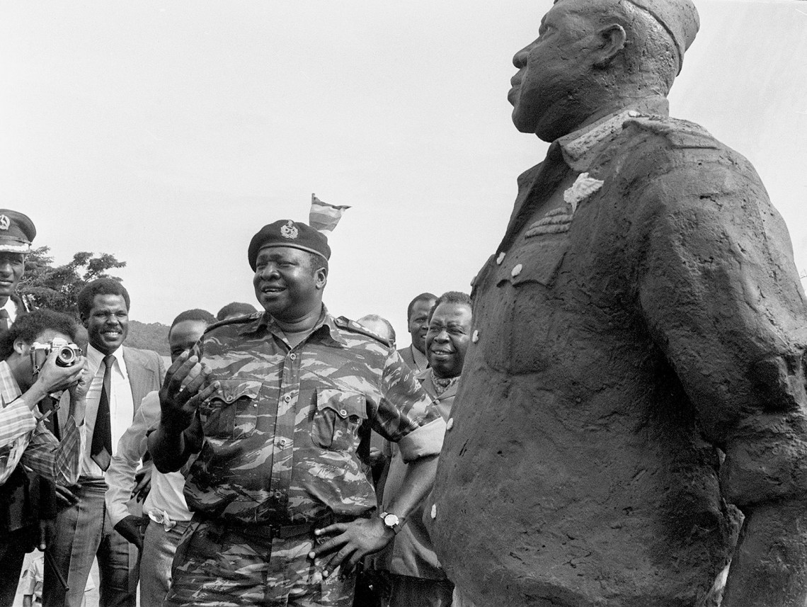 President Idi Amin unveiling a statue of himself, Kampala, Uganda