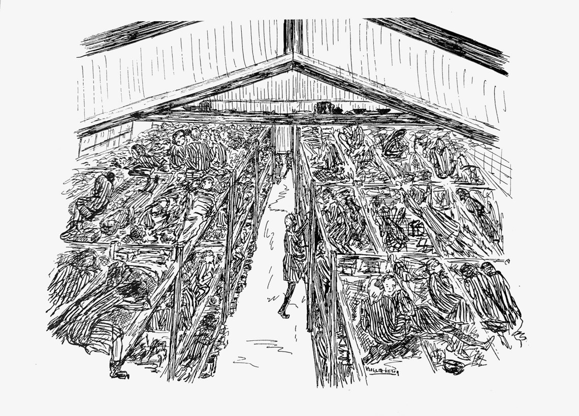 The overcrowded barracks at the Ravensbrück concentration camp
