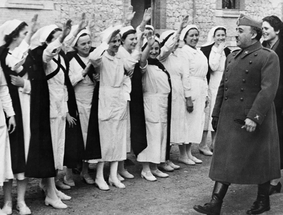 Nurses giving the Nationalist salute to General Francisco Franco