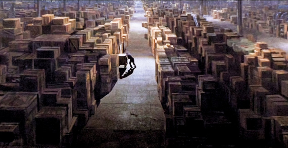 A crate containing the Ark of the Covenant being archived; from Raiders of the Lost Ark